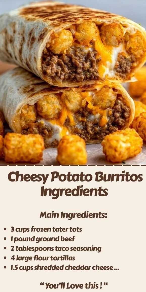 Delicious cheesy potato burritos wrapped in soft tortillas