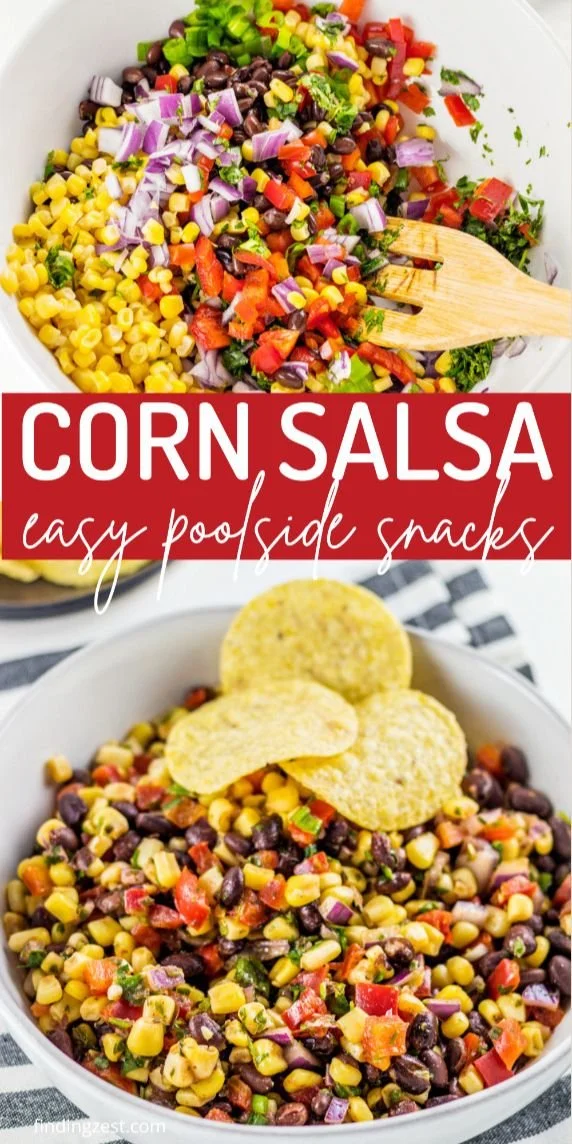 Colorful corn salsa with fresh ingredients in a bowl, perfect for dips.