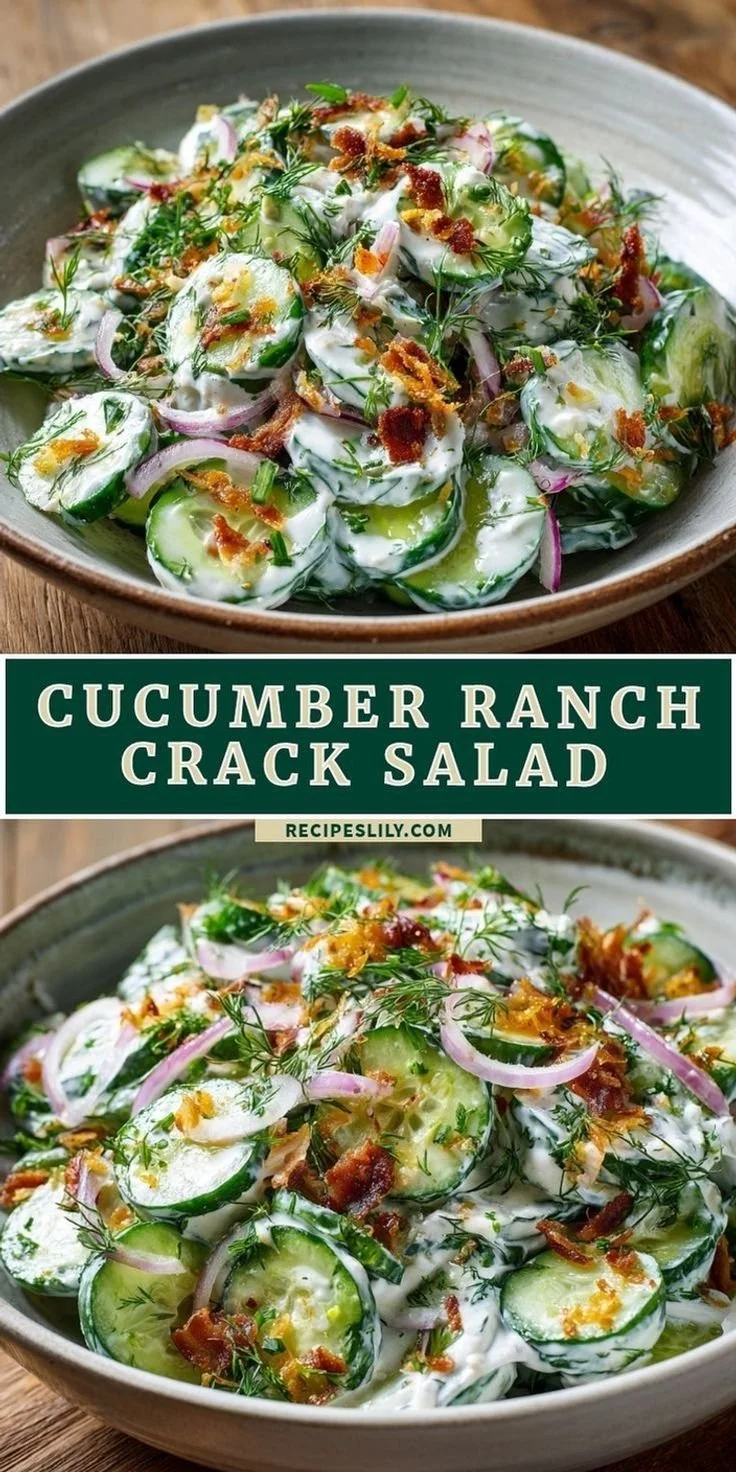 Cucumber Ranch Crack Salad 9 Fresh Cucumber Ranch Crack Salad served in a bowl