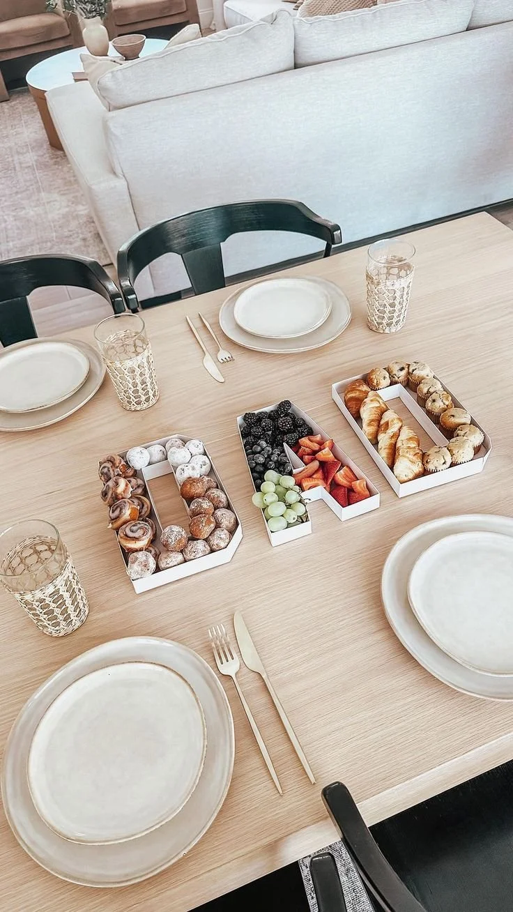 Creative Father’s Day brunch setup with decor ideas and delicious dishes.