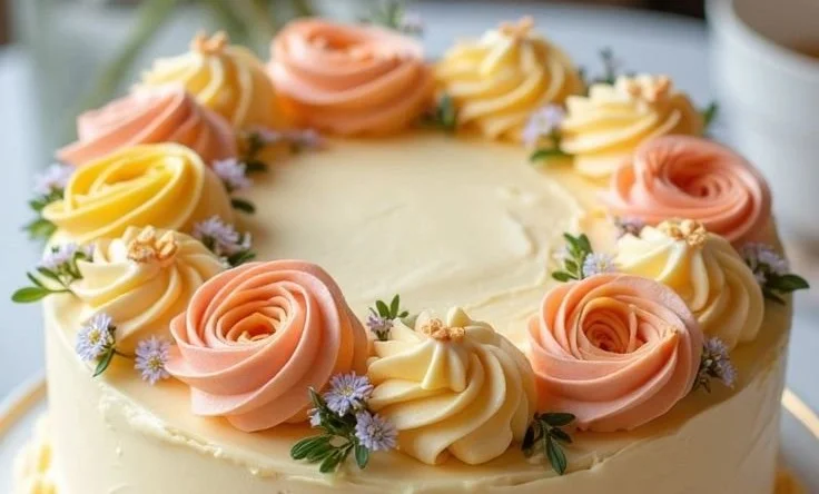 Homemade lemon butter cake with vibrant lemon icing and fresh slices