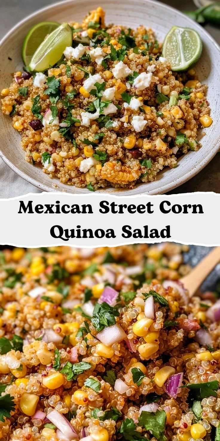 Mexican street corn quinoa salad with fresh ingredients and vibrant colors.