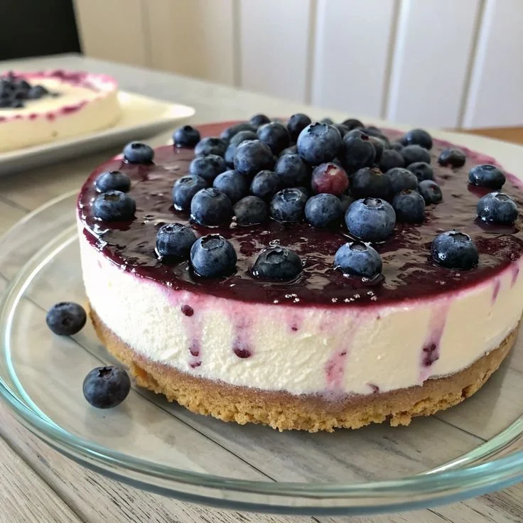 No Bake Blueberry Cheesecake 5 No bake blueberry cheesecake topped with fresh blueberries and whipped cream