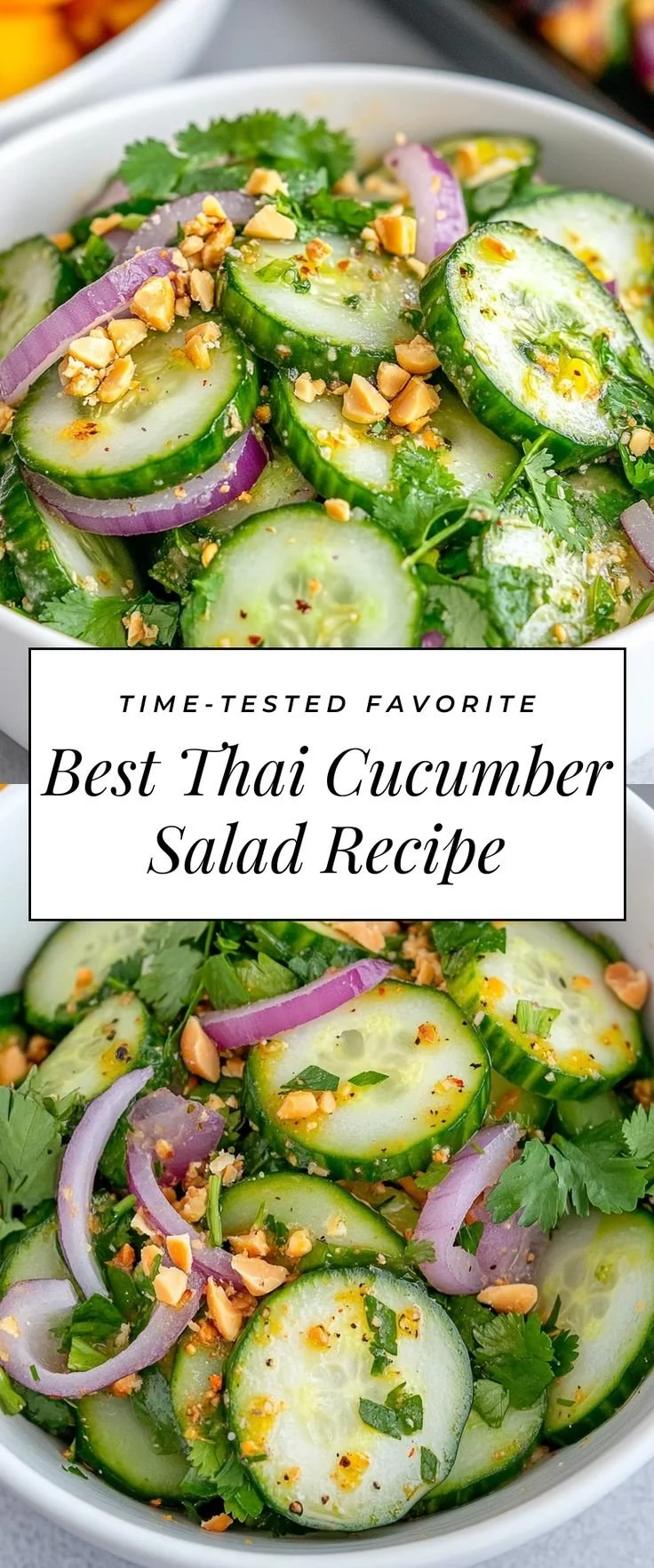 Bowl of Tasty Thai Cucumber Salad with fresh vegetables and herbs