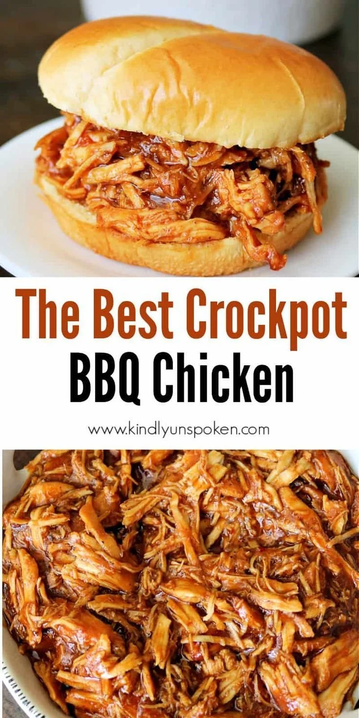 The Best Crockpot BBQ Chicken (Easy Pulled Chicken) 7 Delicious homemade BBQ chicken made in a crockpot, served as pulled chicken.