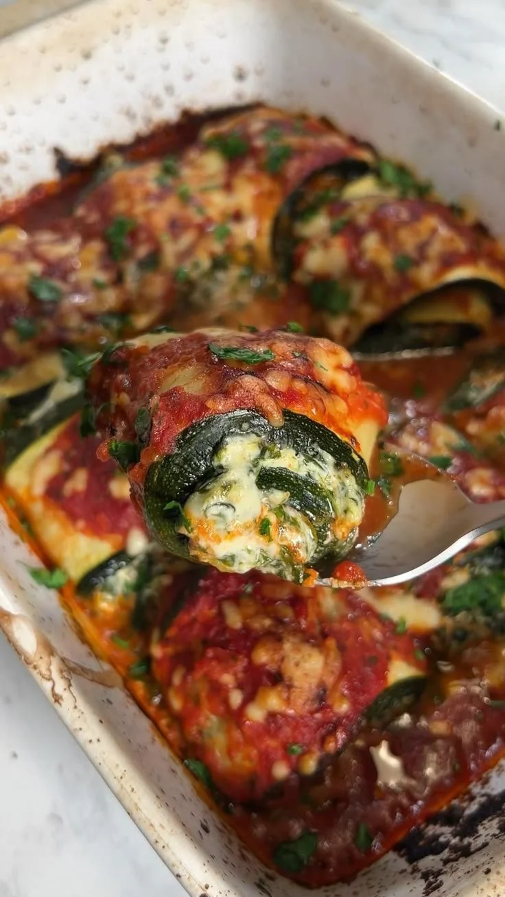 Delicious homemade Zucchini Rollatini filled with cheese and herbs